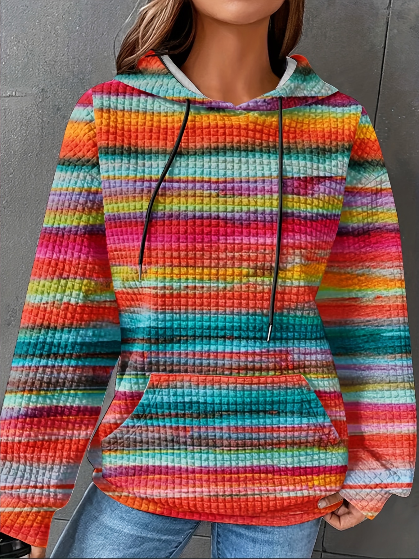 Winter Clothing For Plus Size Women - Women's Plus Size Striped Waffle Drawstring