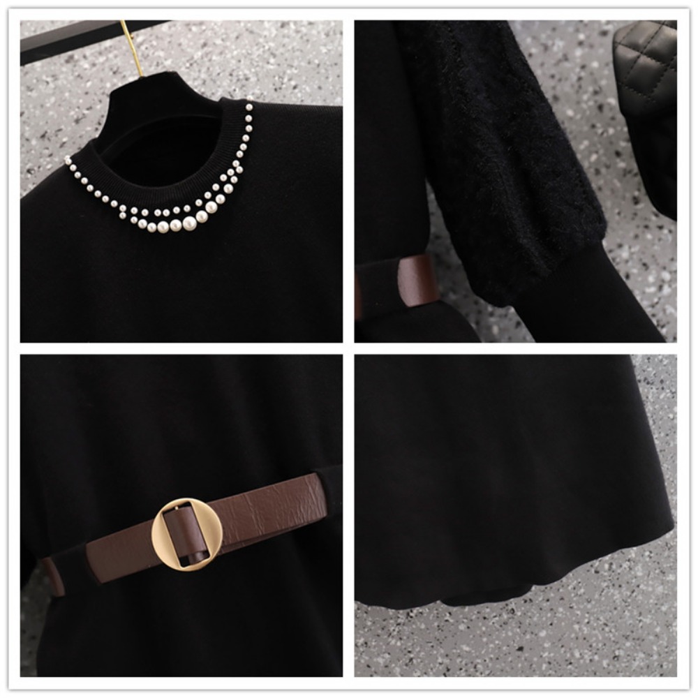 casual Elegant Beading Knit Sp - Winter Clothing For Plus Size Women incelemesi ve fiyatı